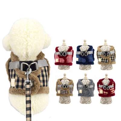 Faux Fur Pet Dog Harness and leash Winter Warm Dog Harness Vest