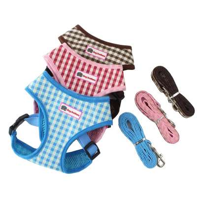 Cheap Plaid Style French Bulldog Chest Strap with Dog Leash Dog Harness