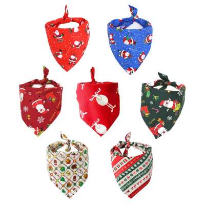 Single Layer Christmas Cotton Triangle Scarf Dog Cat Collar Scarf Triangle Bandana for Dogs Puppies